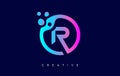 Letter R Logo with Dots and Bubbles inside a Circular Shape in Purple Neon Colors Vector