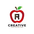 Letter R logo in fresh Apple Fruit with Modern Style. Brand Identity Logos Designs Vector Illustration Template. Royalty Free Stock Photo