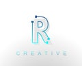 R Letter Connect Dot Network Logo Icon Design Vector Image