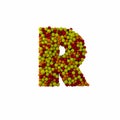 Letter R made of brown woolen balls, isolated on white, 3d renderi