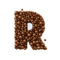 Letter R made of chocolate bubbles, milk chocolate concept, 3d render