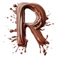 Letter R made with melting chocolate splashed on white background, top view. Generative AI realistic illustration Royalty Free Stock Photo