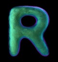 Letter R made of natural green snake skin texture isolated on black. Royalty Free Stock Photo