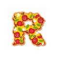 Letter R pizza font. Italian meal alphabet. Lettring fast food