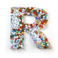 Letter R. Set of alphabet of medicine pills, capsules, tablets a Royalty Free Stock Photo