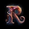 Letter R using typography style of realistic octopus