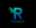 Letter R Water Splash Logo. Modern Techno Alphabetical Icon, Template Design Royalty Free Stock Photo