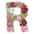 Letter R of watercolor flowers