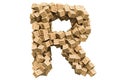 Letter R from wooden boxes. 3D rendering Royalty Free Stock Photo