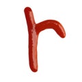 Letter R written with ketchup on white background Royalty Free Stock Photo