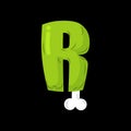 Letter R zombie font. Monster alphabet. Bones and brains lettering. Green Terrible ABC sign Royalty Free Stock Photo