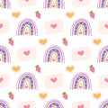 Letter, rainbow and strawberry, vector seamless pattern for Valentines Day