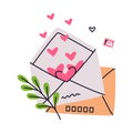 Letter Receive and Send with Envelope and Love Heart Vector Illustration