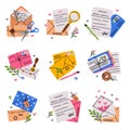 Letter Receive and Send with Envelope and Postage Stamp Vector Set