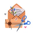 Letter Receive and Send with Envelope and Scissors Vector Illustration