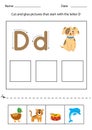 Letter recognition for kids. Cut and glue. Letter D.