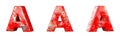 Letter A from Red scratched metallic letters alphabet collection set. Isolated. 3D Rendering