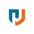 Letter rj shield logo design template elements, minimal style illustration - Vector Royalty Free Stock Photo