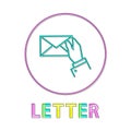 Letter Round Linear Icon with Envelope in Hand