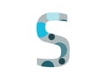 letter S of the alphabet made with several blue dots and a gray background