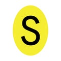 The letter S is black in color with a yellow ellipse frame