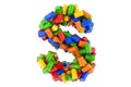 Letter S from colored steel barrels, 3D rendering