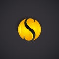 Letter S emblem symbol in golden sphere. Creative corporate luxury rich concept. Vector illustration.