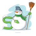 Letter S with funny Snowman