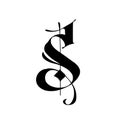 Letter S, in the Gothic style. Vector. Alphabet. The symbol is isolated on a white background. Calligraphy and lettering. Medieval Royalty Free Stock Photo