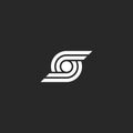 Letter S logo abstract wings and circle geometric shape design element template, technology smooth lines emblem mockup, black and