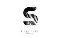 Letter S logo with black twisted lines. Creative vector illustration with zebra, finger print pattern lines