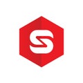 Letter S Logo, Combined With Red Hexagon, Flat Design