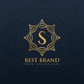 Letter S logo style design with golden frame