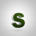 Letter S lowercase. Flowerbed with grass isolated on white background.