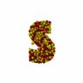 Letter S made of brown woolen balls, isolated on white, 3d renderi