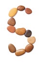 Letter S made of marine small pebbles, top view. Alphabet made of stones Isolated