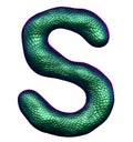 Letter S made of natural green snake skin texture isolated on white. Royalty Free Stock Photo