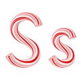 Letter S Mint Candy Cane Alphabet Collection Striped in Red Christmas Colour . 3d Rendering Royalty Free Stock Photo