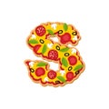 Letter S pizza font. Italian meal alphabet. Lettring fast food