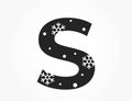 Letter s with snowflake and snow. text element for Christmas, new year and winter design. isolated vector image Royalty Free Stock Photo