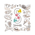 Letter S - Summer, cute alphabet series in doodle style
