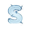 Letter S water splash alphabet isolated on white. 3D rendering illustration