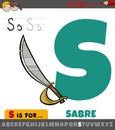 Letter S worksheet with cartoon sabre old weapon