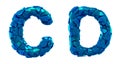 Letter set C, D made of 3d render plastic shards blue color.