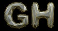 Letter set G, H made of realistic 3d render silver color. Collection of gold low polly style