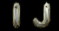 Letter set I, J made of realistic 3d render silver color. Collection of gold low polly style