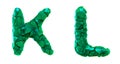 Letter set K, L made of 3d render plastic shards green color.