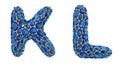 Letter set K, L made of realistic 3d render blue diamond. Collection of Diamond alphabet