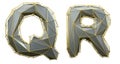 Letter set Q, R made of realistic 3d render silver color. Collection of gold low polly style