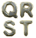 Letter set Q, R, S, T made of realistic 3d render silver color. Collection of gold low polly style